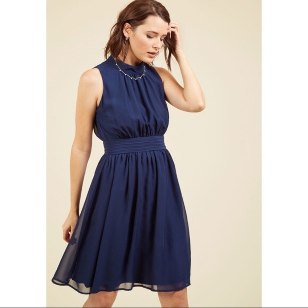 ModCloth Azalea Navy Blue Chiffon Dress